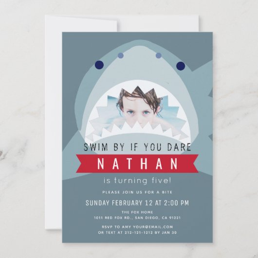 Shark Slate Blue Pool Boy Foto Verjaardag Kaart (Voorkant)