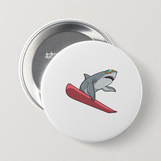 Shark Snowboarder Snowboard Ronde Button 7,6 Cm (Voorkant /achterkant)