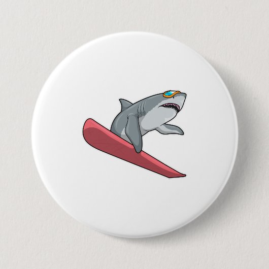 Shark Snowboarder Snowboard Ronde Button 7,6 Cm (Voorkant)