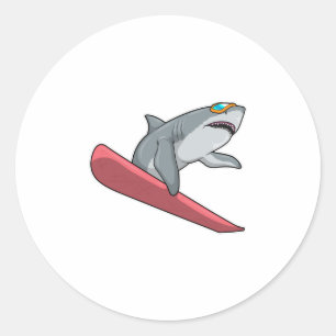 Shark Snowboarder Snowboard Ronde Sticker
