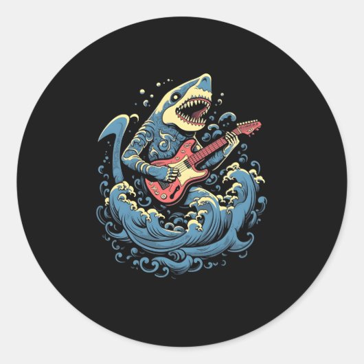 Shark Spelen Gitarist Bassist Shark Ronde Sticker (Voorkant)