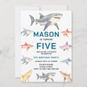 Shark Splash 5e Verjaardagsfeestje | Schattige Oce Kaart (Voorkant)