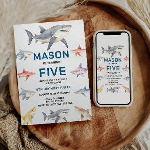 Shark Splash 5e Verjaardagsfeestje   Schattige Oce Kaart