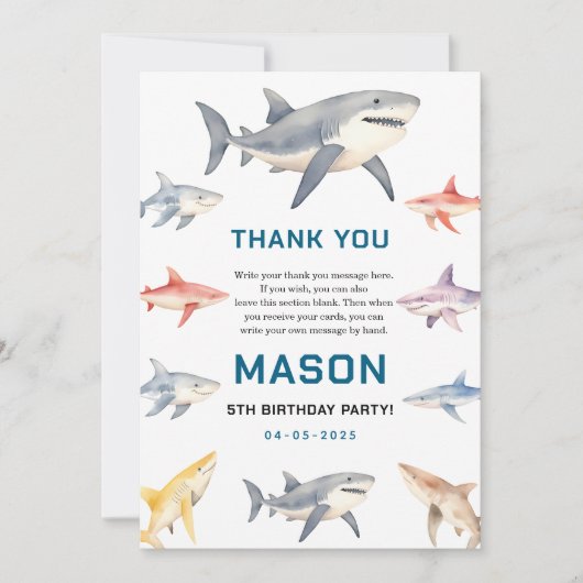 Shark Splash 5th Birthday | Cute Ocean Kids Bedankkaart (Voorkant)