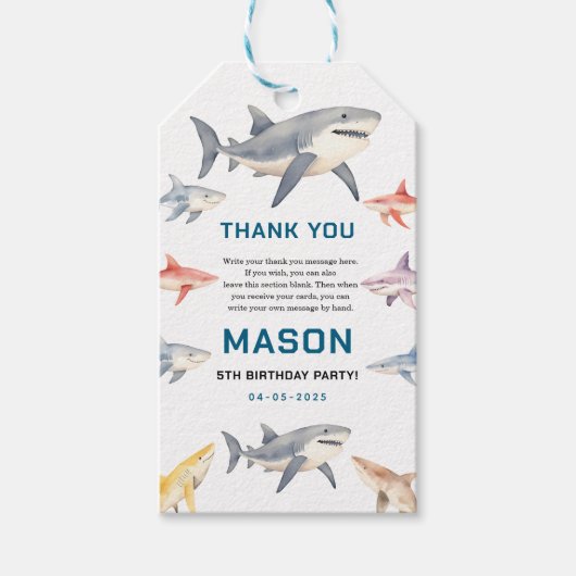 Shark Splash 5th Birthday | Cute Ocean Kids Cadeaulabel (Voorkant)