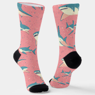 Shark Splash - Leuke Oceaan Roze en Blauw Patroon Sokken