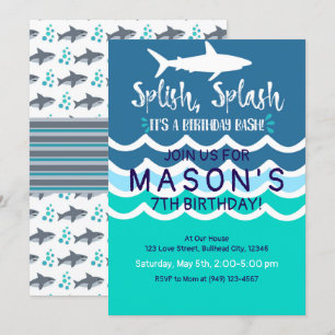 Shark Splash Party Swim Invitation Boys Summer Kaart