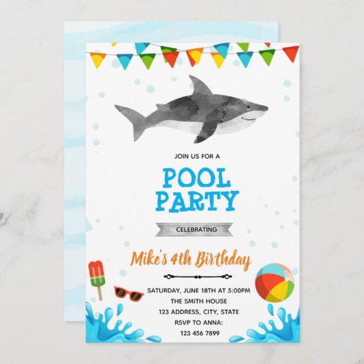 Shark strand poolparty kaart (Voorkant / Achterkant)