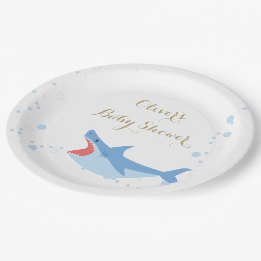Shark Summer Boy Baby shower Papieren Bordje (Gekanteld)