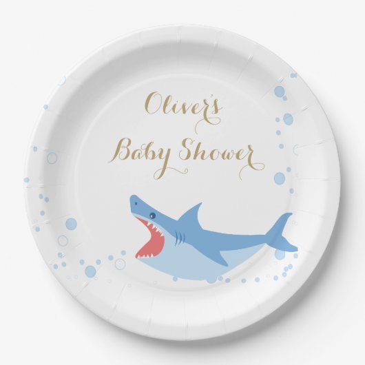 Shark Summer Boy Baby shower Papieren Bordje (Voorkant)