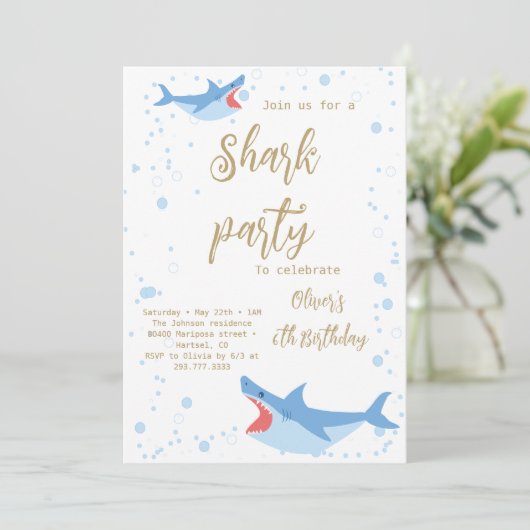 Shark Summer Party Splish Splash Birthday Bash Kaart (Staand voorkant)