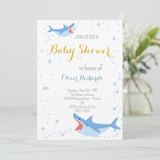 Shark Summer Party Splish Splash Kinder Baby showe Kaart (Staand voorkant)