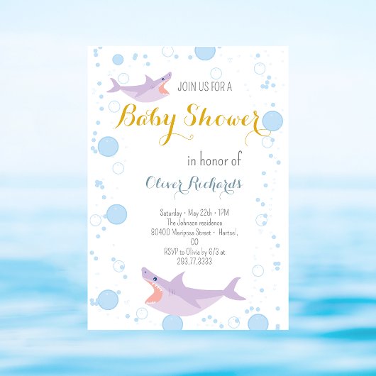 Shark Summer Party Splish Splash Kinder Baby showe Kaart