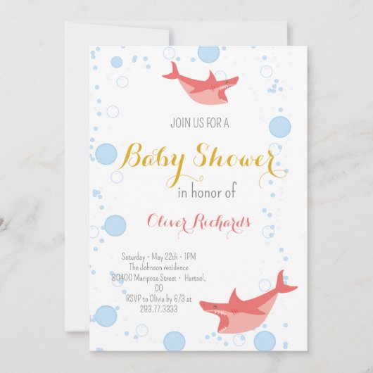 Shark Summer Party Splish Splash Kinder Baby showe Kaart (Voorkant)