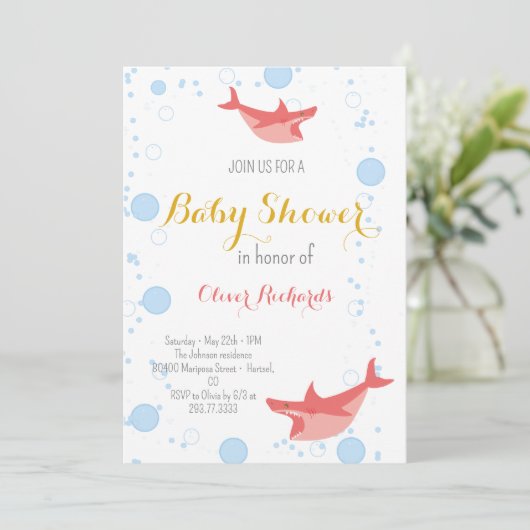 Shark Summer Party Splish Splash Kinder Baby showe Kaart (Staand voorkant)