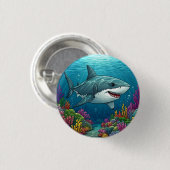Shark swimming in ocean depths ronde button 3,2 cm (Voorkant /achterkant)