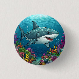 Shark swimming in ocean depths ronde button 3,2 cm
