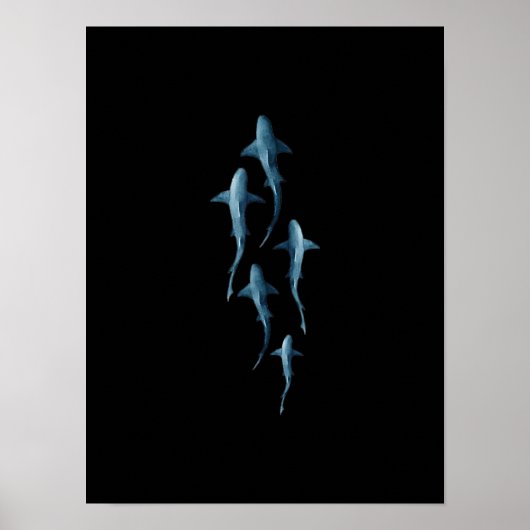 Shark - Swimming Sharks Cute Funny Gift Poster (Voorkant)