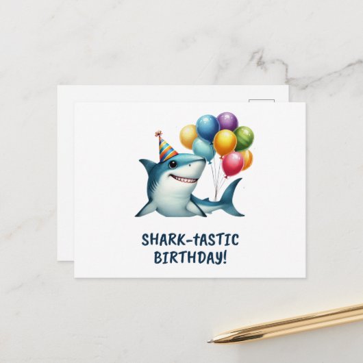 Shark-tastic Birthday Kaart (Voorkant / Achterkant in situ)