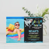 Shark Tastic Birthday Party Shark Boys Pool Foto Kaart (Staand voorkant)