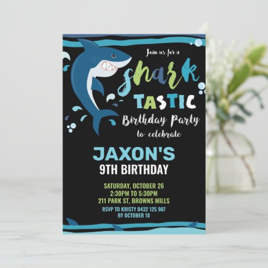 Shark Tastic Birthday Party Shark Boys Pool Party Kaart (Staand voorkant)