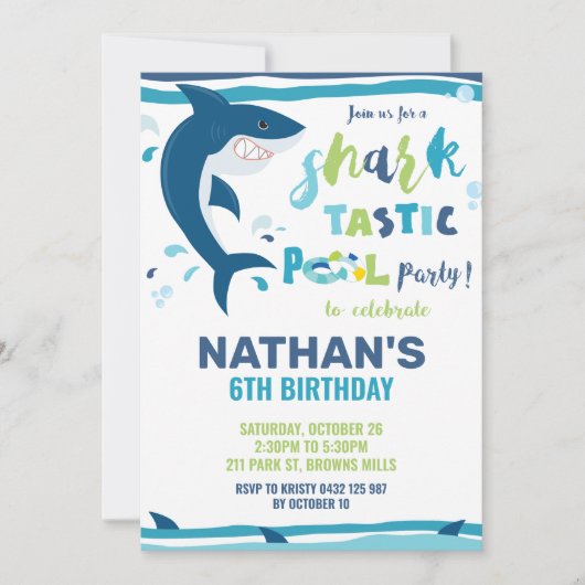 Shark-Tastic Pool Verjaardagsfeestje Shark Boy Kaart (Voorkant)