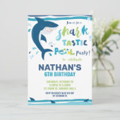 Shark-Tastic Pool Verjaardagsfeestje Shark Boy Kaart (Staand voorkant)