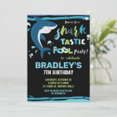 Shark-Tastic Pool Verjaardagsfeestje Shark Boy Kaart (Staand voorkant)