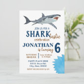 Shark-tastic verjaardagsfeestje shark bash kaart (Staand voorkant)