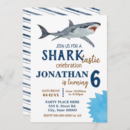 Shark-tastic verjaardagsfeestje shark bash kaart (Voorkant / Achterkant)
