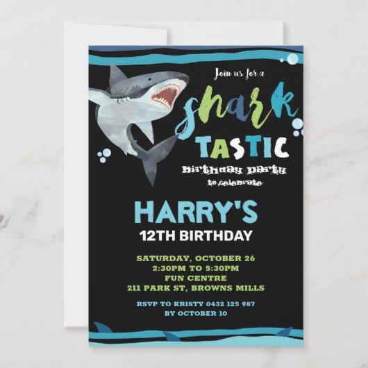 Shark-tastic verjaardagsfeestje Shark Boys Pool Pa Kaart (Voorkant)