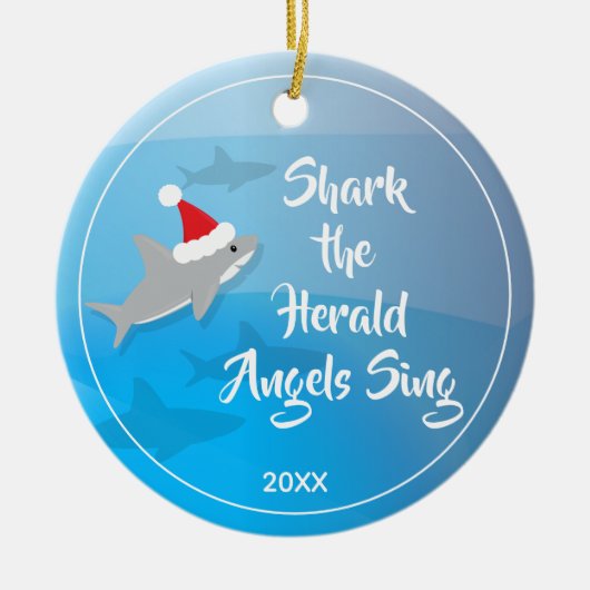 Shark the Herald Angels Zing Keramisch Ornament (Voorkant)