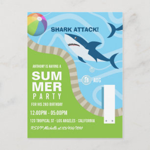 Shark Thed Summer Pool Birthday Party Briefkaart