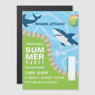 Shark Thed Summer Pool Birthday Party Magnetische Uitnodiging