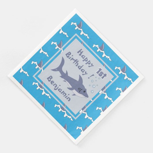 Shark Thema 1e Verjaardag Papier Servetten met Naa (Hoek)