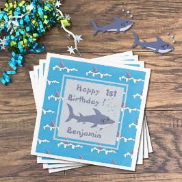 Shark Thema 1e Verjaardag Papier Servetten met Naa