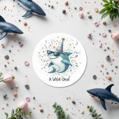 Shark Thema "Wild One" Verjaardagsfeestje Ronde Sticker