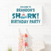 SHARK Theme Blue Blauwgroen Birthday Party Kind Ba Spandoek (Insitu)