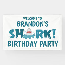 SHARK Theme Blue Blauwgroen Birthday Party Kind Ba Spandoek