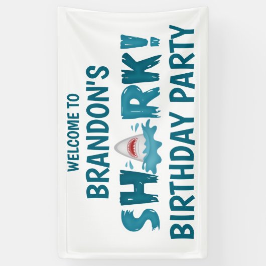 SHARK Theme Blue Blauwgroen Birthday Party Kind Ba Spandoek (Verticaal)