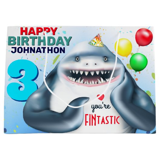 Shark Theme Fintastic Kids Birthday Groot Cadeauzakje (Voorkant)