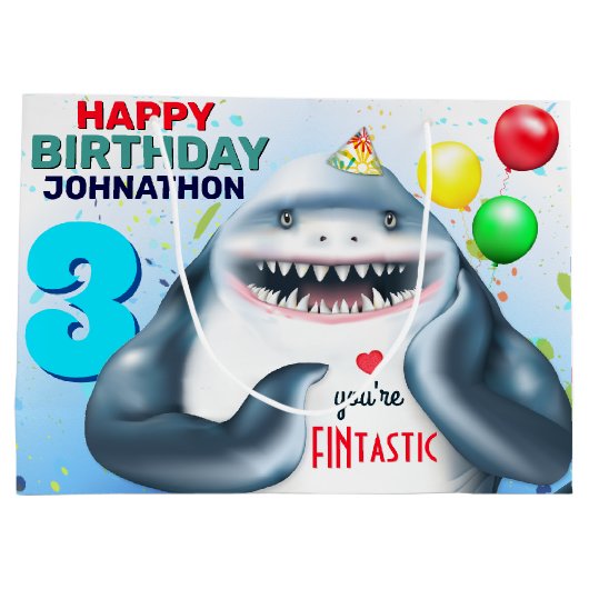 Shark Theme Fintastic Kids Birthday Groot Cadeauzakje (Achterkant)