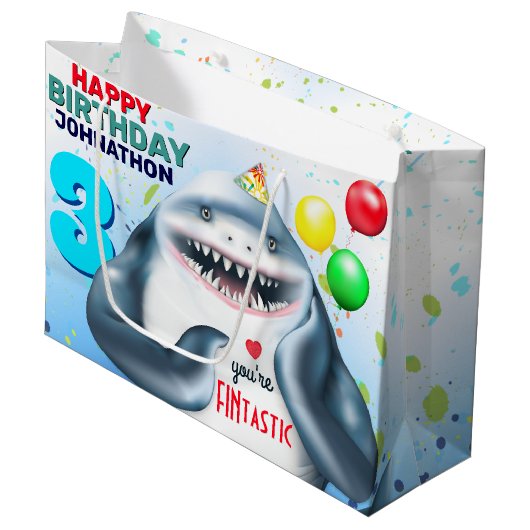 Shark Theme Fintastic Kids Birthday Groot Cadeauzakje (Voorkant Gekanteld)