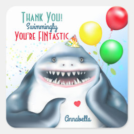 Shark Theme Fintastic Kids Birthday Hartelijk dank Vierkante Sticker