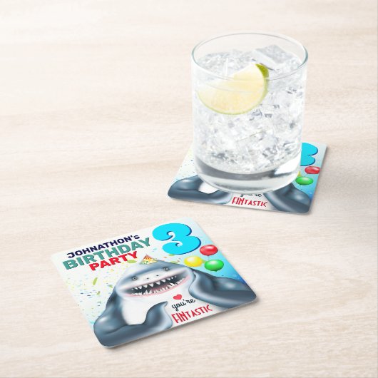 Shark Theme Fintastic Kids Birthday Kartonnen Onderzetters (Insitu)
