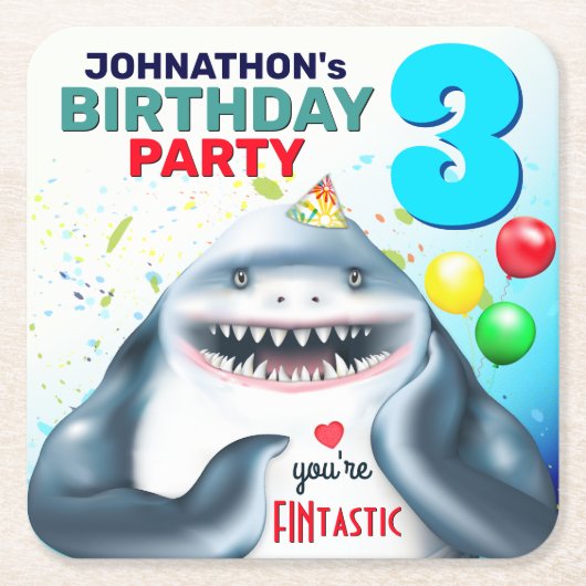 Shark Theme Fintastic Kids Birthday Kartonnen Onderzetters (Voorkant)