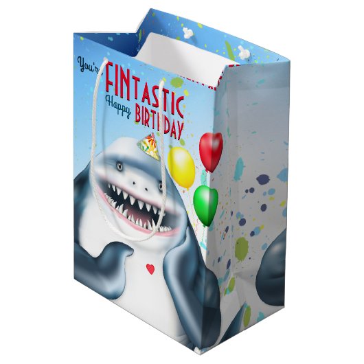 Shark Theme Fintastic Kids Birthday Medium Cadeauzakje (Achterkant Gekanteld)
