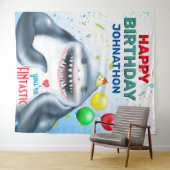 Shark Theme Fintastic Kids Birthday Party Backdrop Wandkleed (In Situ (horizontaal))
