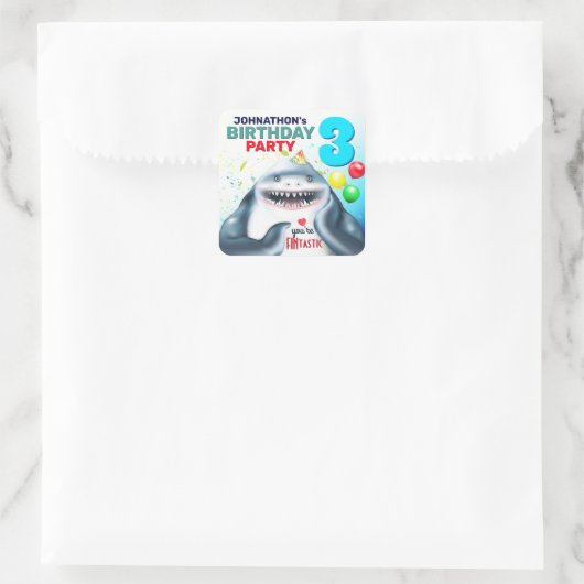 Shark Theme Fintastic Kids Birthday Vierkante Sticker (Tas)