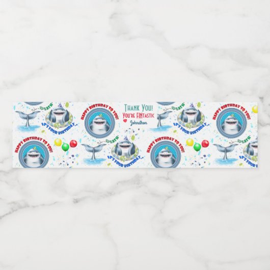 Shark Theme Fintastic Kids Birthday Waterfles Etiket (Enkel label)